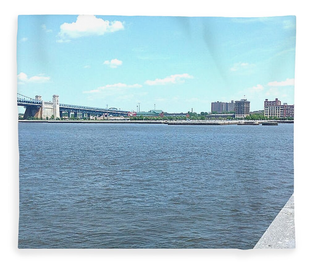 Benjamin Franklin Bridge Fleece Blanket featuring the photograph The Bridge and the River by Christopher Plummer