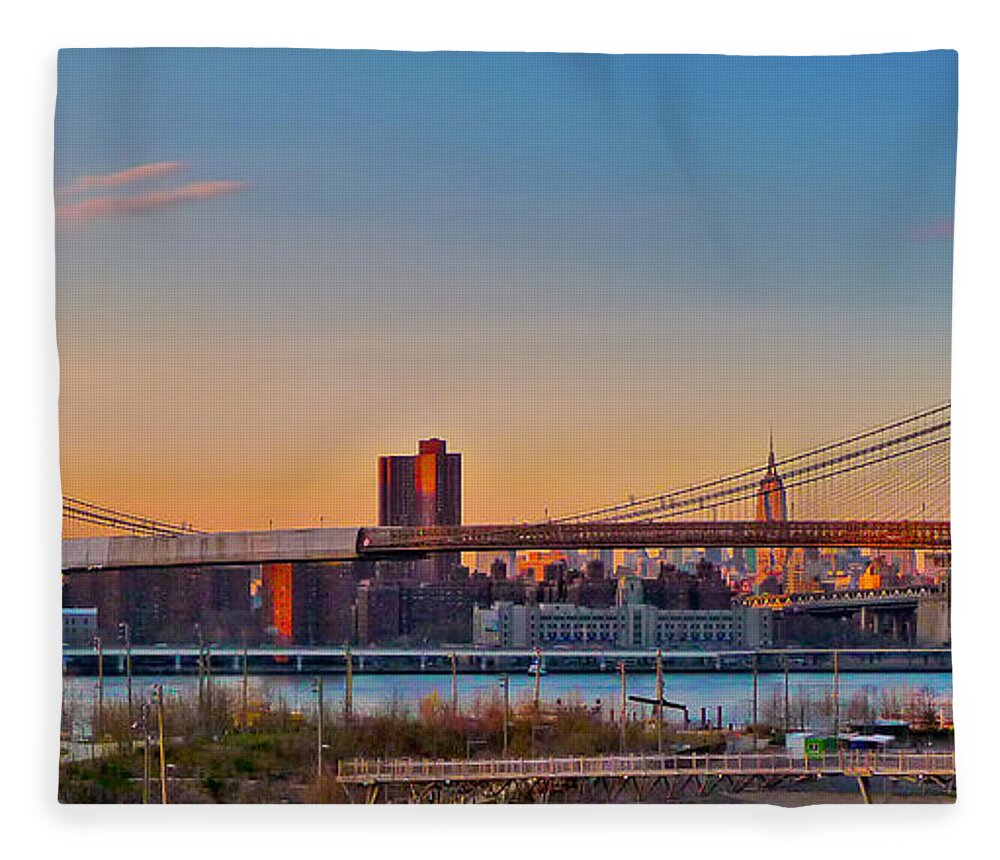 Amazing Brooklyn Bridge Photos Fleece Blanket featuring the photograph The Brooklyn Bridge and the Empire State Building by Mitchell R Grosky