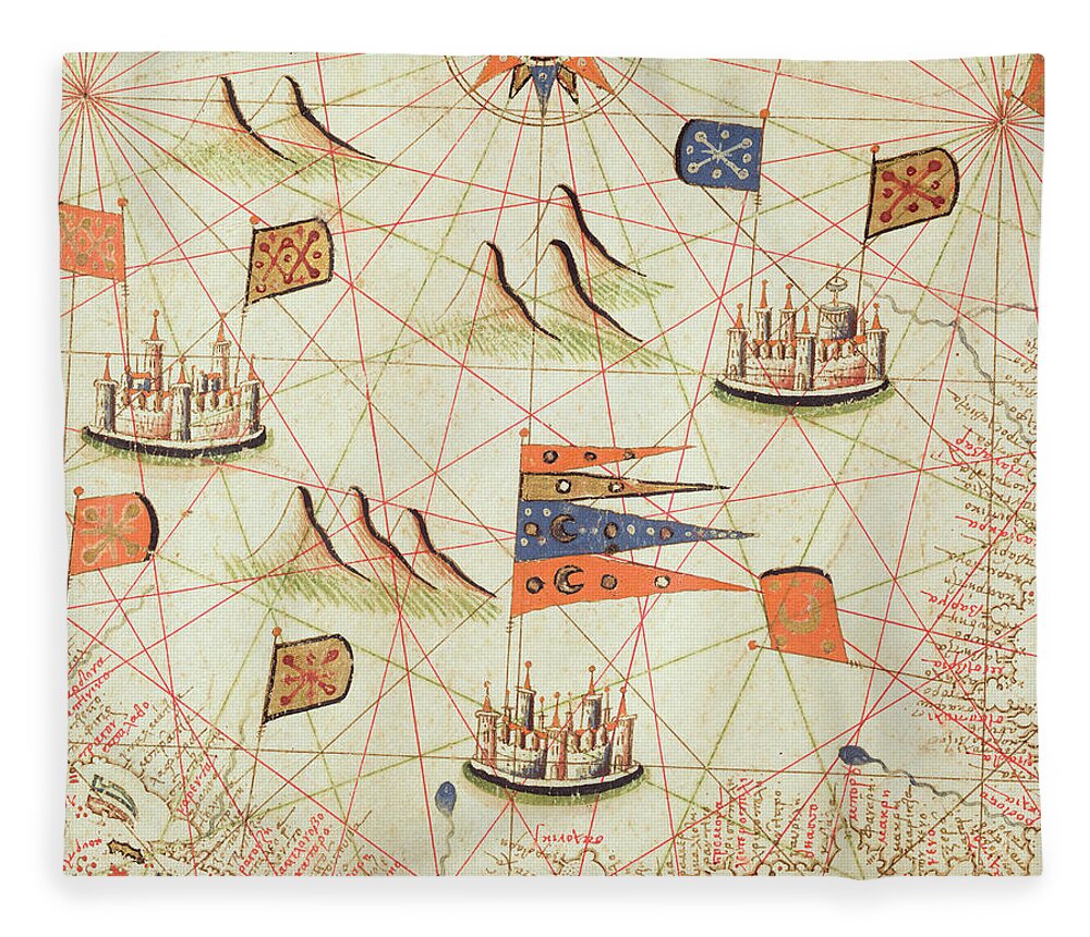 Map Fleece Blanket featuring the photograph The Coast Of Tunisia And The Gulf Of Gabes, From A Nautical Atlas Of The Mediterranean And Middle by Calopodio da Candia