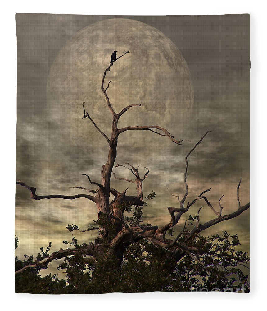 Crow Fleece Blanket featuring the digital art The Crow Tree by Abbie Shores