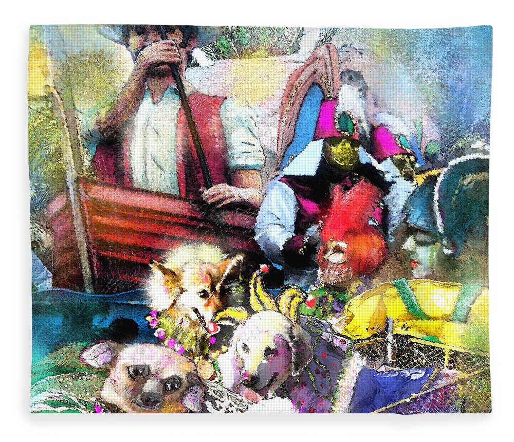 New Orleans Fleece Blanket featuring the painting The Dogs Parade in New Orleans by Miki De Goodaboom