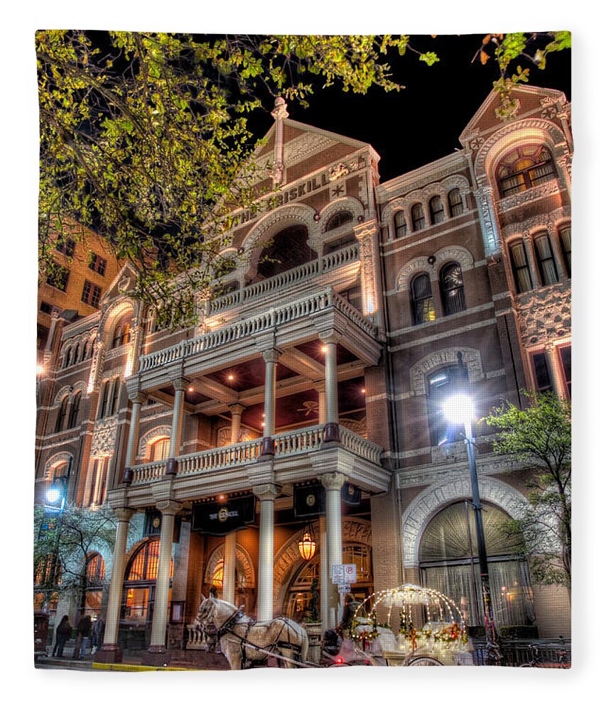 Austin Fleece Blanket featuring the photograph The Driskill Hotel by Tim Stanley