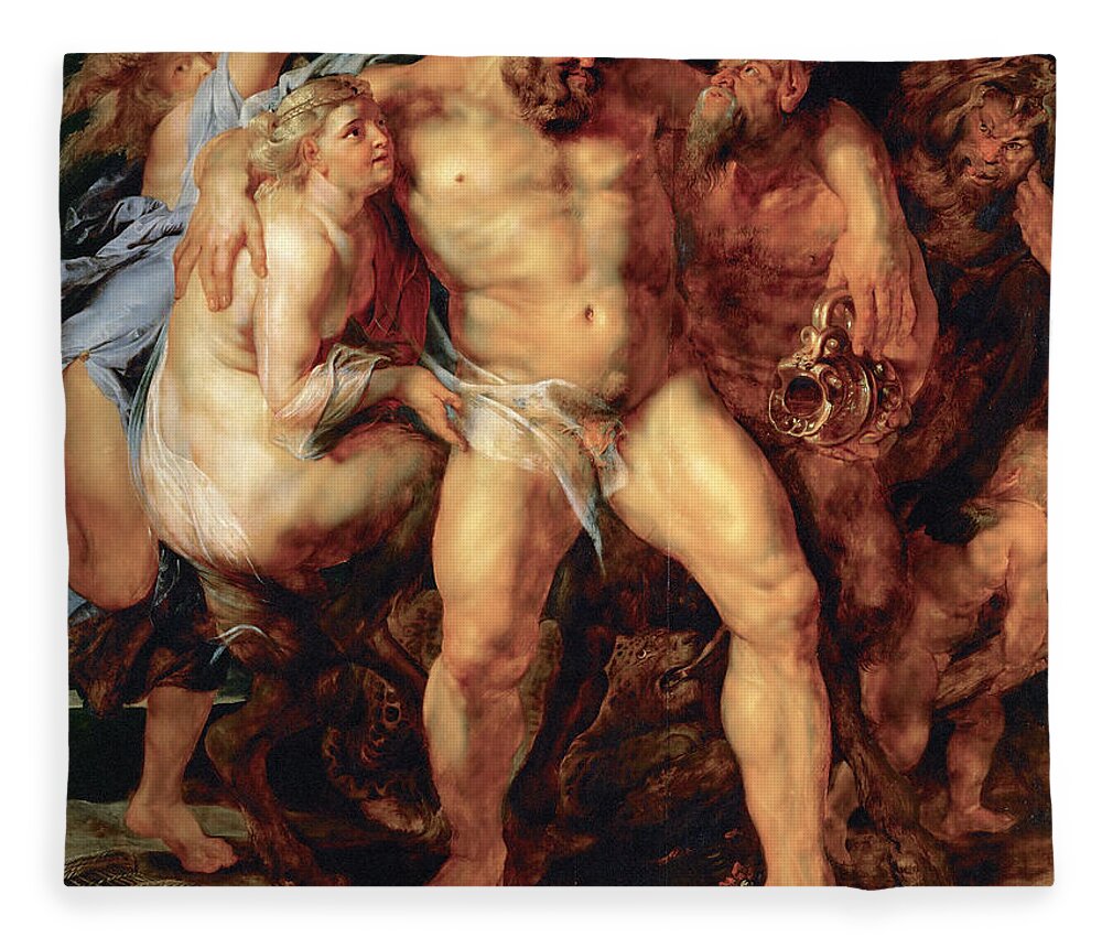 Peter Paul Rubens Fleece Blanket featuring the painting The Drunken Hercules by Peter Paul Rubens