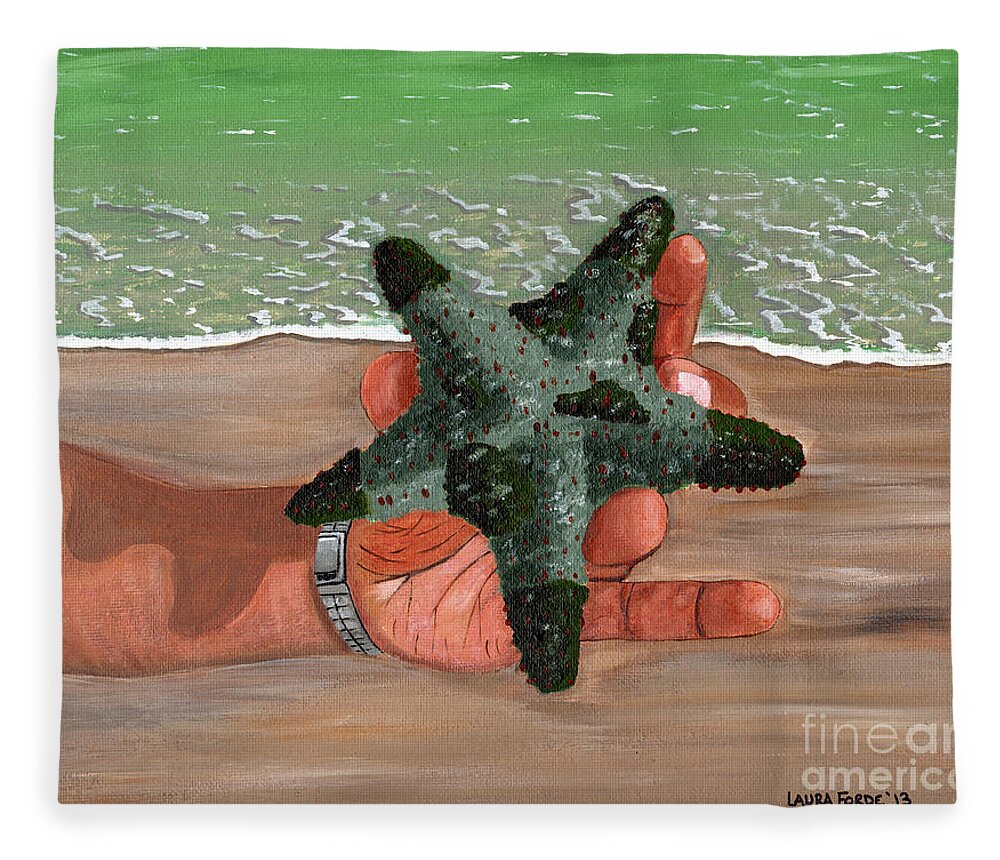 Starfish Fleece Blanket featuring the painting The Find by Laura Forde