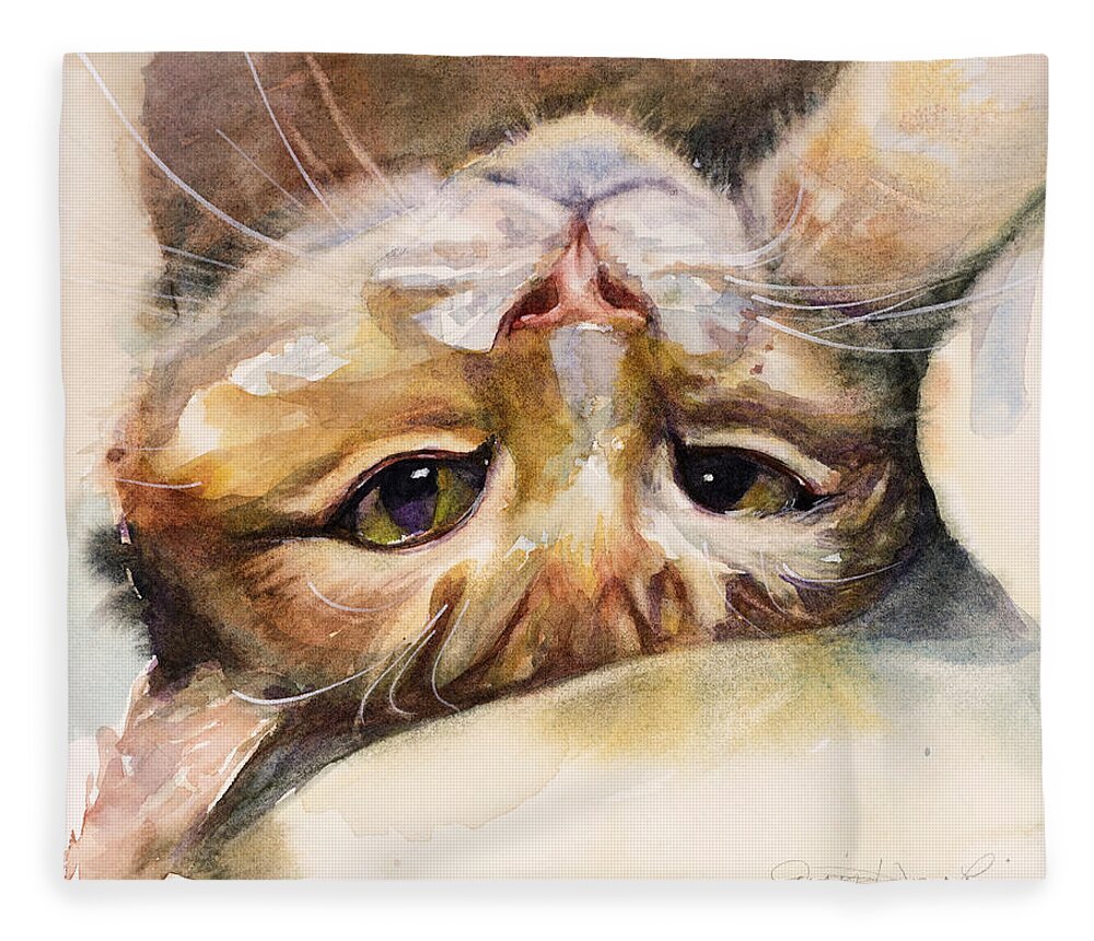 Cat Fleece Blanket featuring the painting The Flirt by Judith Levins