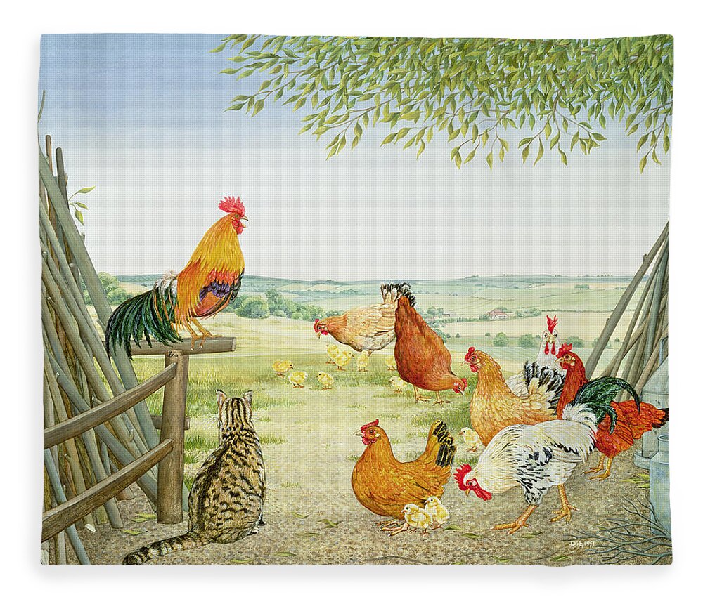 Cockerel Fleece Blanket featuring the photograph The Fowl And The Pussycat by Ditz
