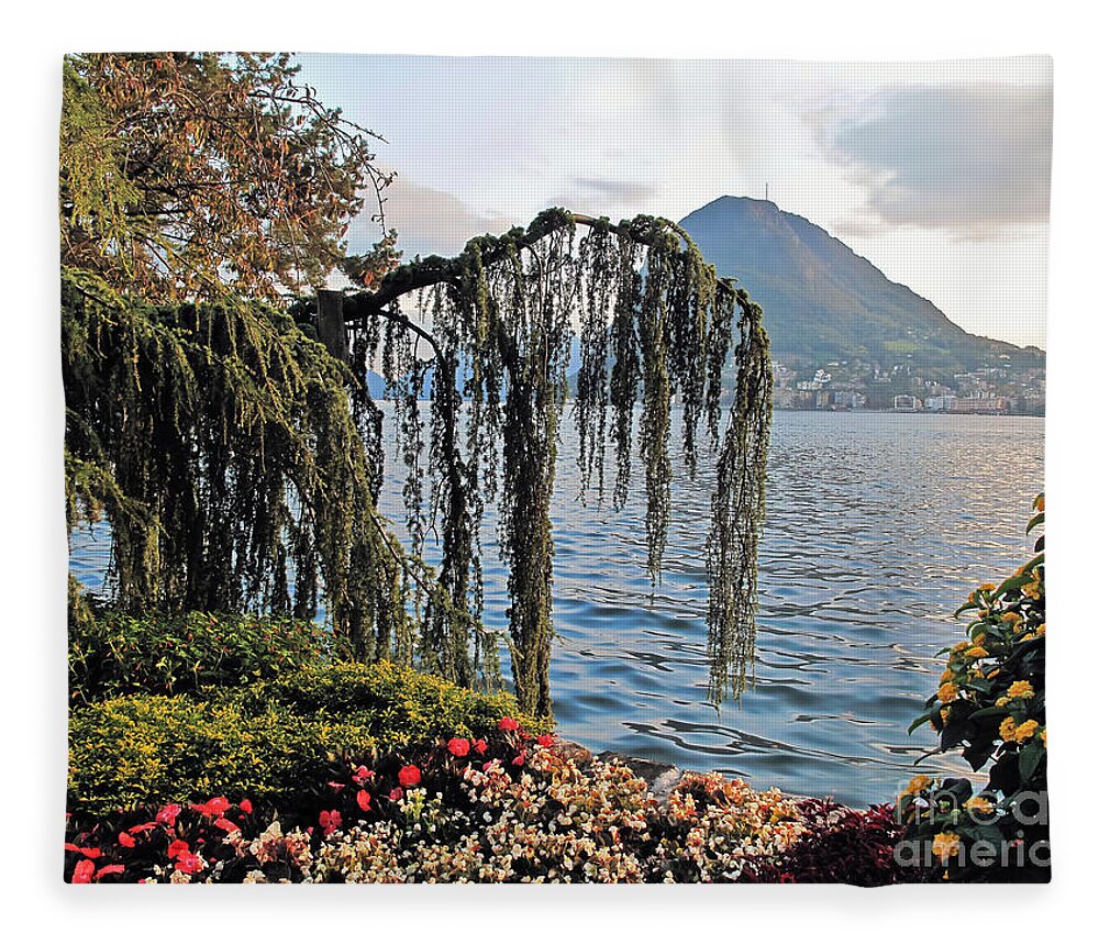 Travel Fleece Blanket featuring the photograph The Garden and the Lake by Elvis Vaughn