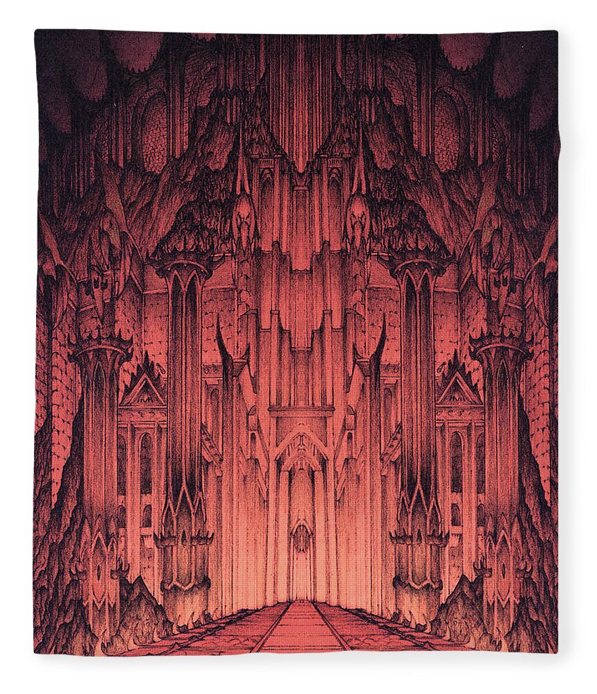 Barad Dur Fleece Blanket featuring the mixed media The Gates of Barad Dur by Curtiss Shaffer