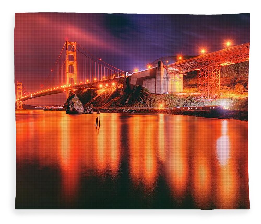 Scenics Fleece Blanket featuring the photograph The Golden Gate Bridge by Photography By Steve Kelley Aka Mudpig