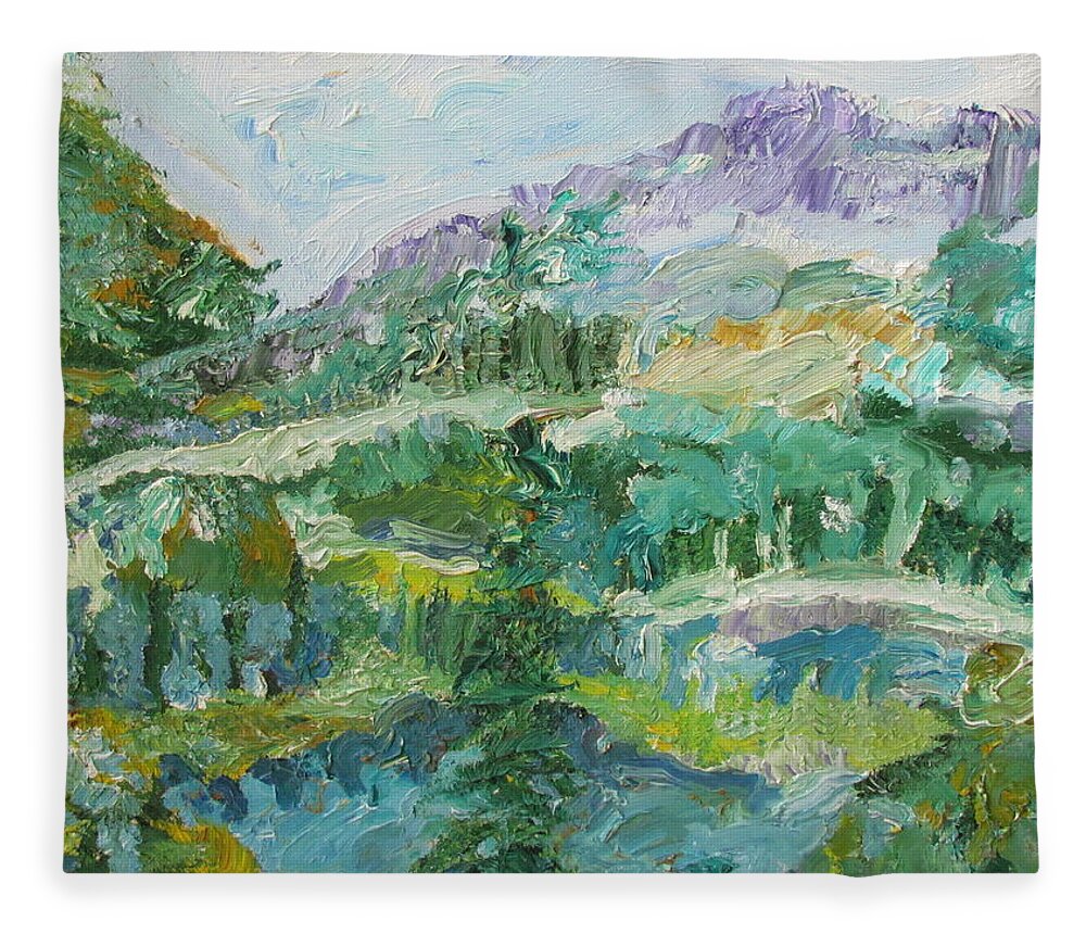 Alaska Fleece Blanket featuring the painting The Great Land by Shea Holliman