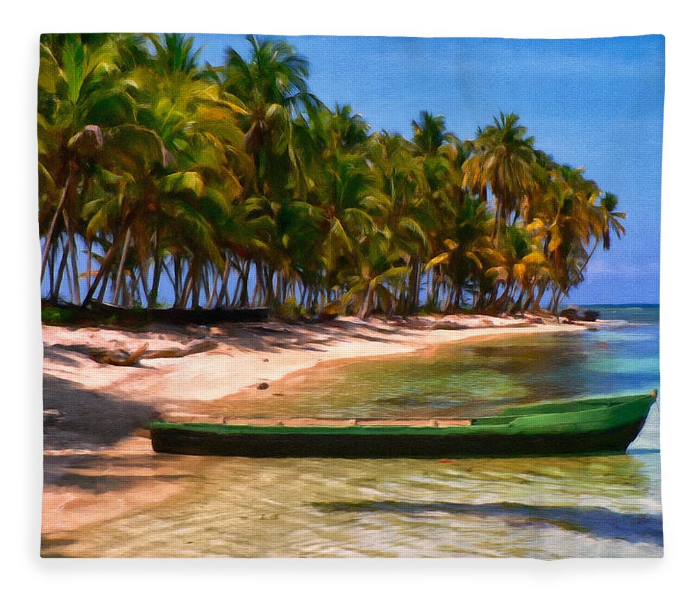 Island Fleece Blanket featuring the painting The Green Boat by Michael Pickett