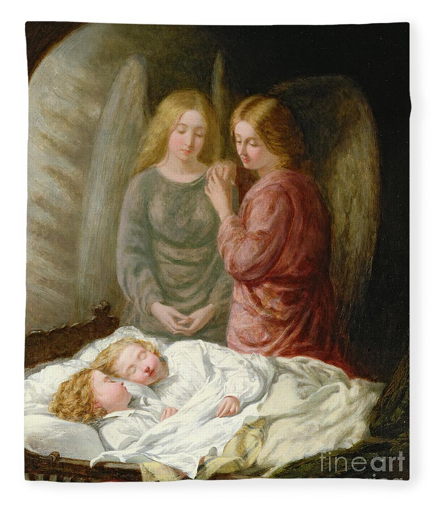 Sleeping Children; Benediction; Twins Fleece Blanket featuring the painting The Guardian Angels by Joshua Hargrave Sams Mann
