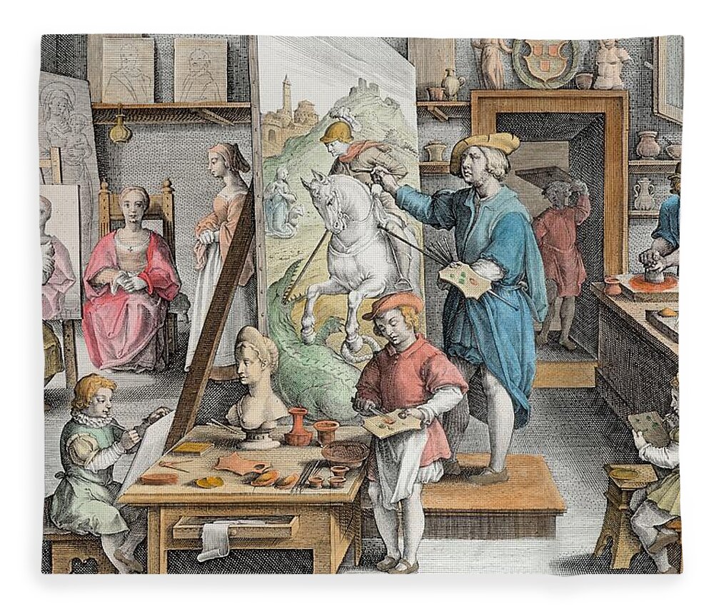 The Invention Of Oil Paint, Plate 15 Fleece Blanket by Jan van der