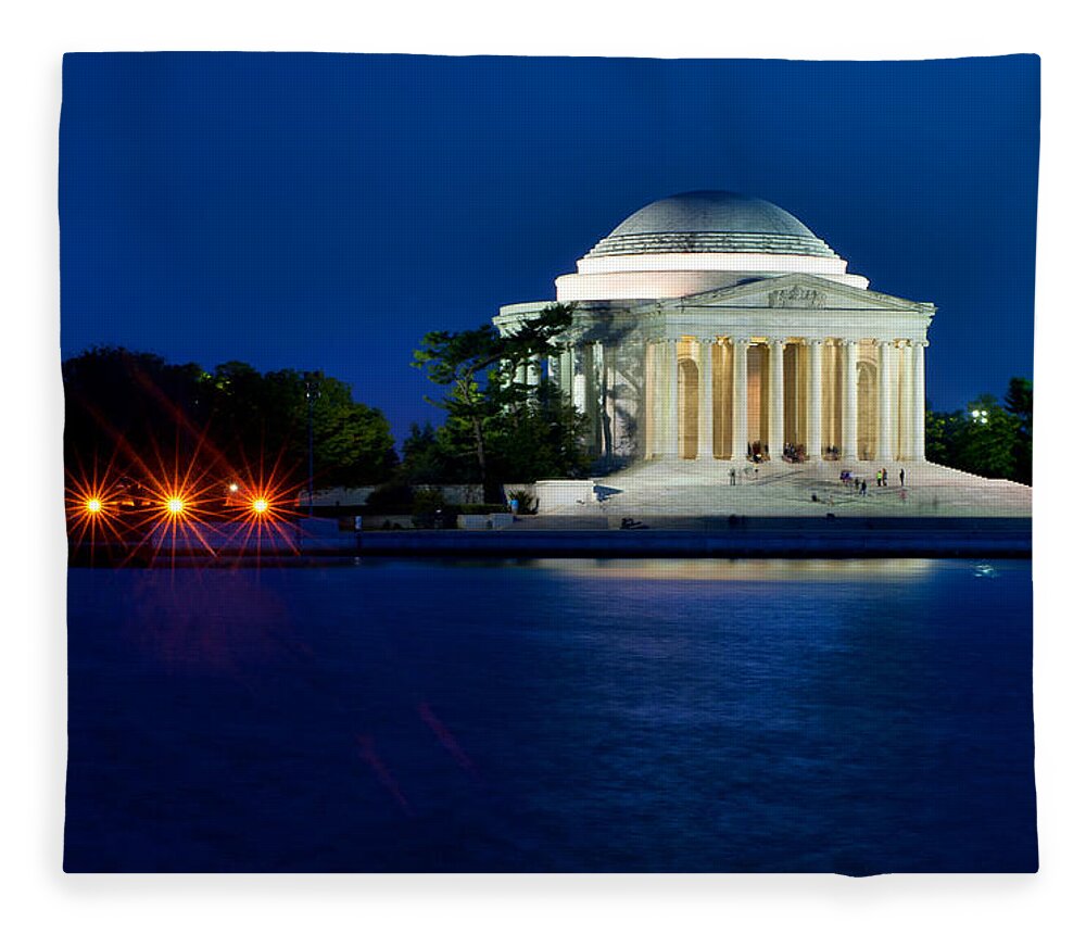 America Fleece Blanket featuring the photograph The Jefferson Memorial at the Blue Hour of Twilight by Mitchell R Grosky