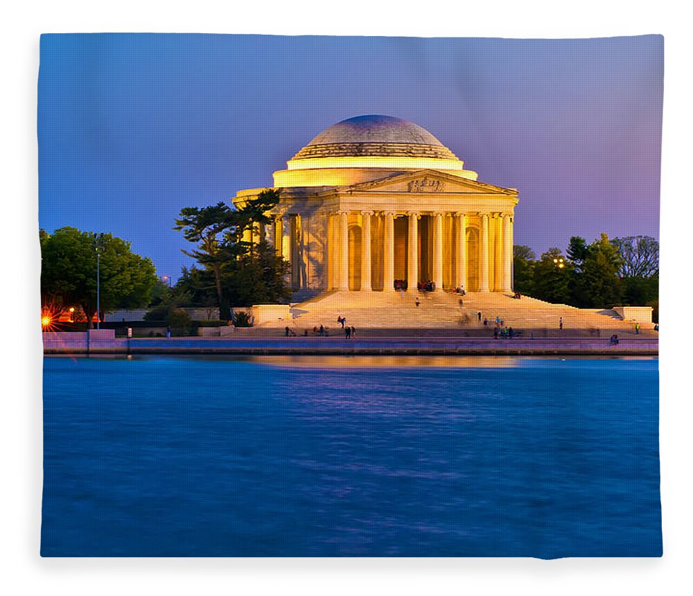 America Fleece Blanket featuring the photograph The Jefferson Memorial at Twilight by Mitchell R Grosky