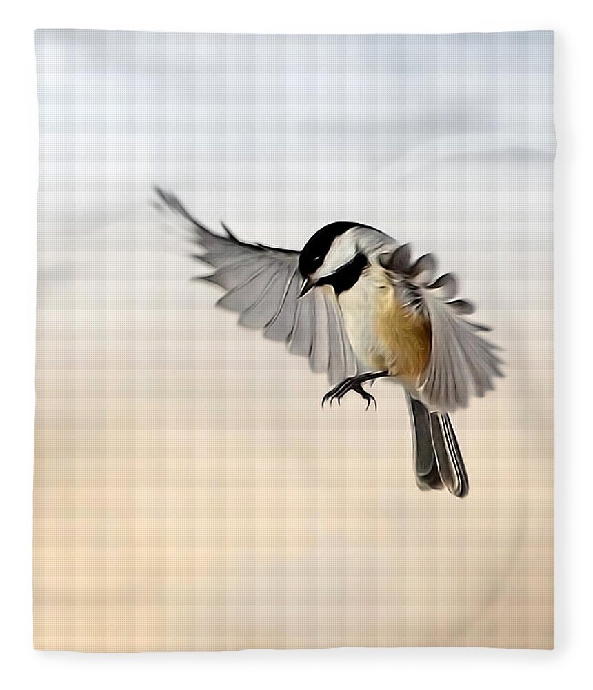 Chickadee Fleece Blanket featuring the photograph The landing by Bill Wakeley