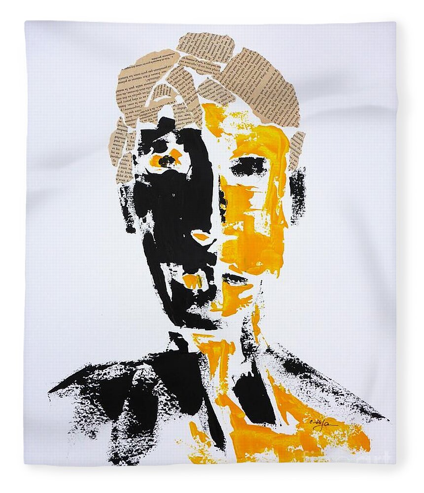 Mixed-media Fleece Blanket featuring the mixed media The Literary Man by Cristina Stefan