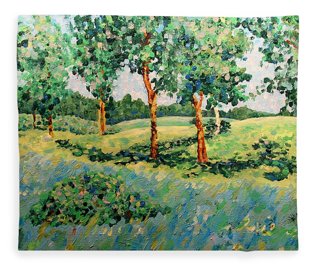 Bonnie Follett Fleece Blanket featuring the painting The Meadow by Bonnie Follett