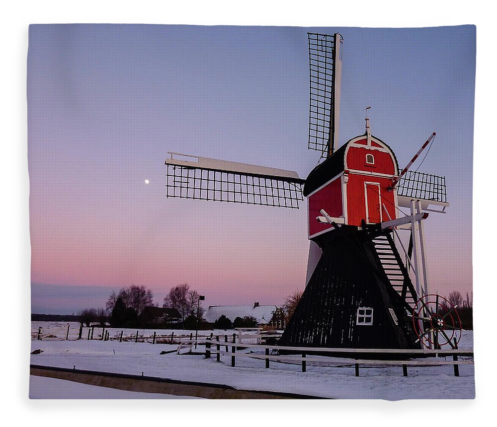 Environmental Conservation Fleece Blanket featuring the photograph The Mill At Dusk, The Netherlands by Frans Sellies