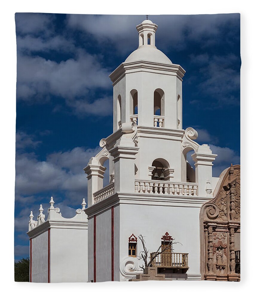 Mission Fleece Blanket featuring the photograph The Mission Tower at San Xavier by Ed Gleichman