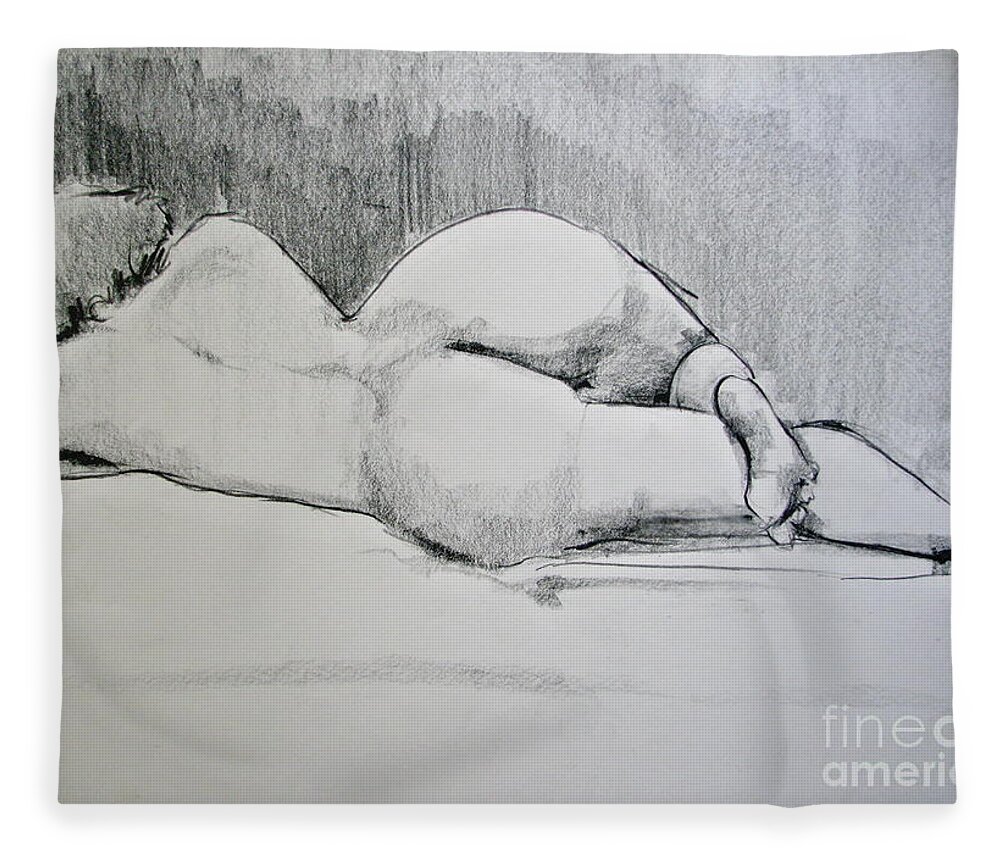 Nude Fleece Blanket featuring the drawing The Nap by Rory Siegel
