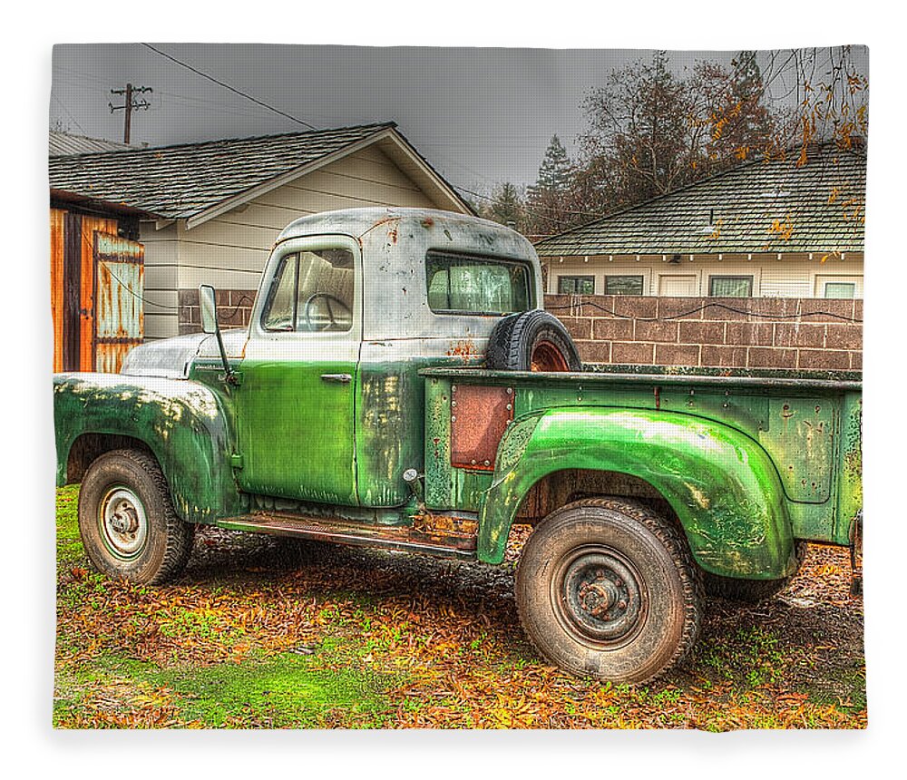 Vintage Fleece Blanket featuring the photograph The Old Green Truck by Jim Thompson