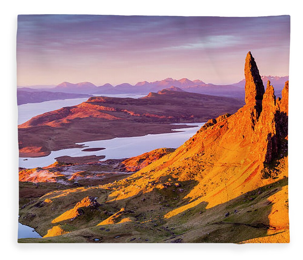 Scenics Fleece Blanket featuring the photograph The Old Man Of Storr On The Isle Of by Julian Elliott Photography