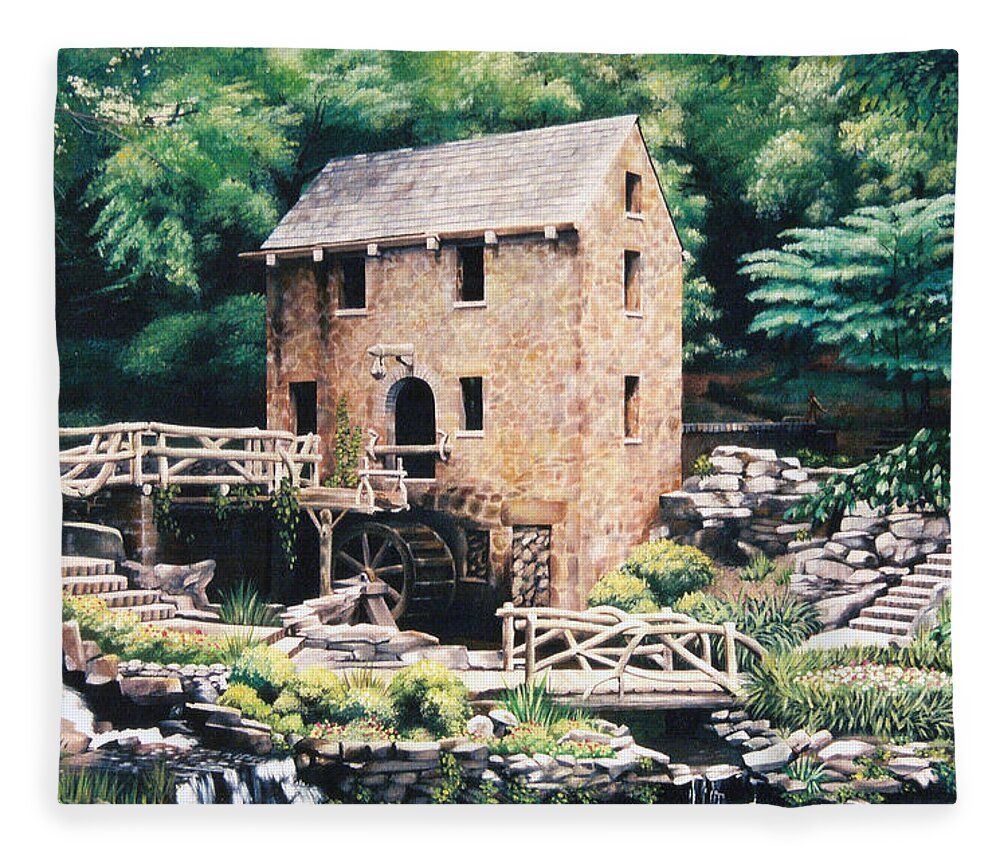 Gone With The Wind Fleece Blanket featuring the painting The Old Mill by Glenn Pollard