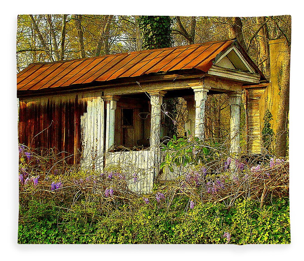 Fine Art Fleece Blanket featuring the photograph The Old Well House by Rodney Lee Williams