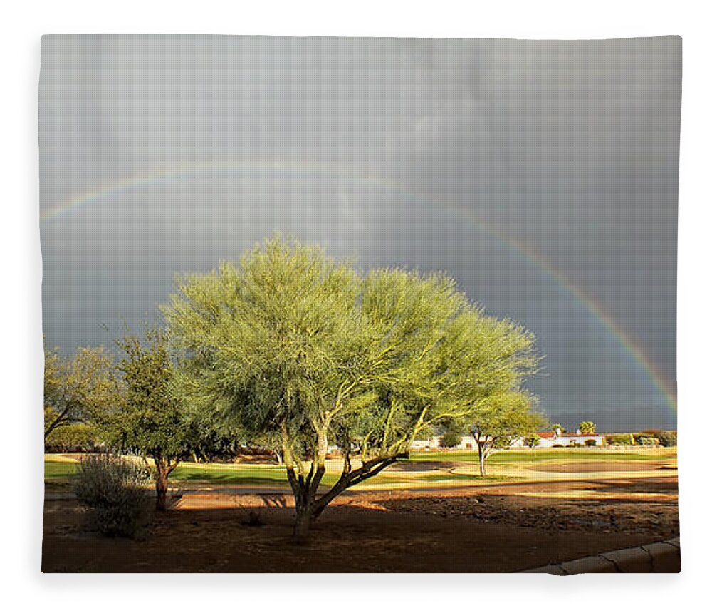 Rainbow Fleece Blanket featuring the photograph The Rain and The Rainbow by Lucinda Walter