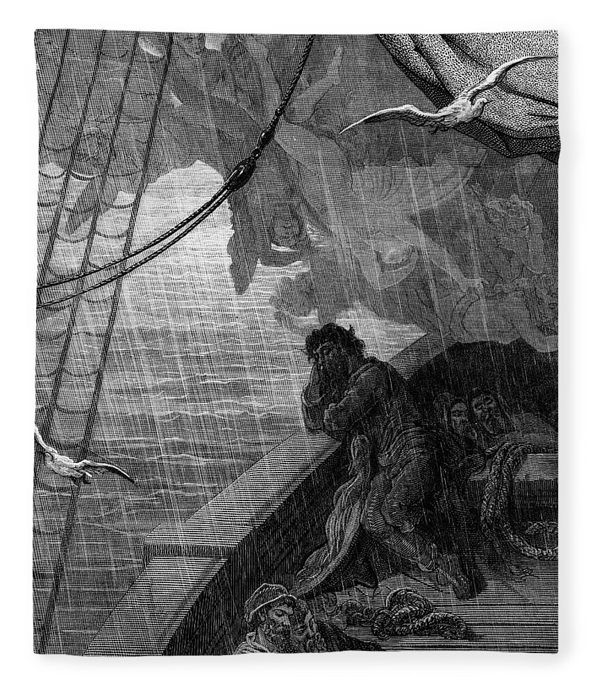 Raining; Sailors; Sailor; Vessel; Ship; Sea; Dore Fleece Blanket featuring the drawing The rain begins to fall by Gustave Dore