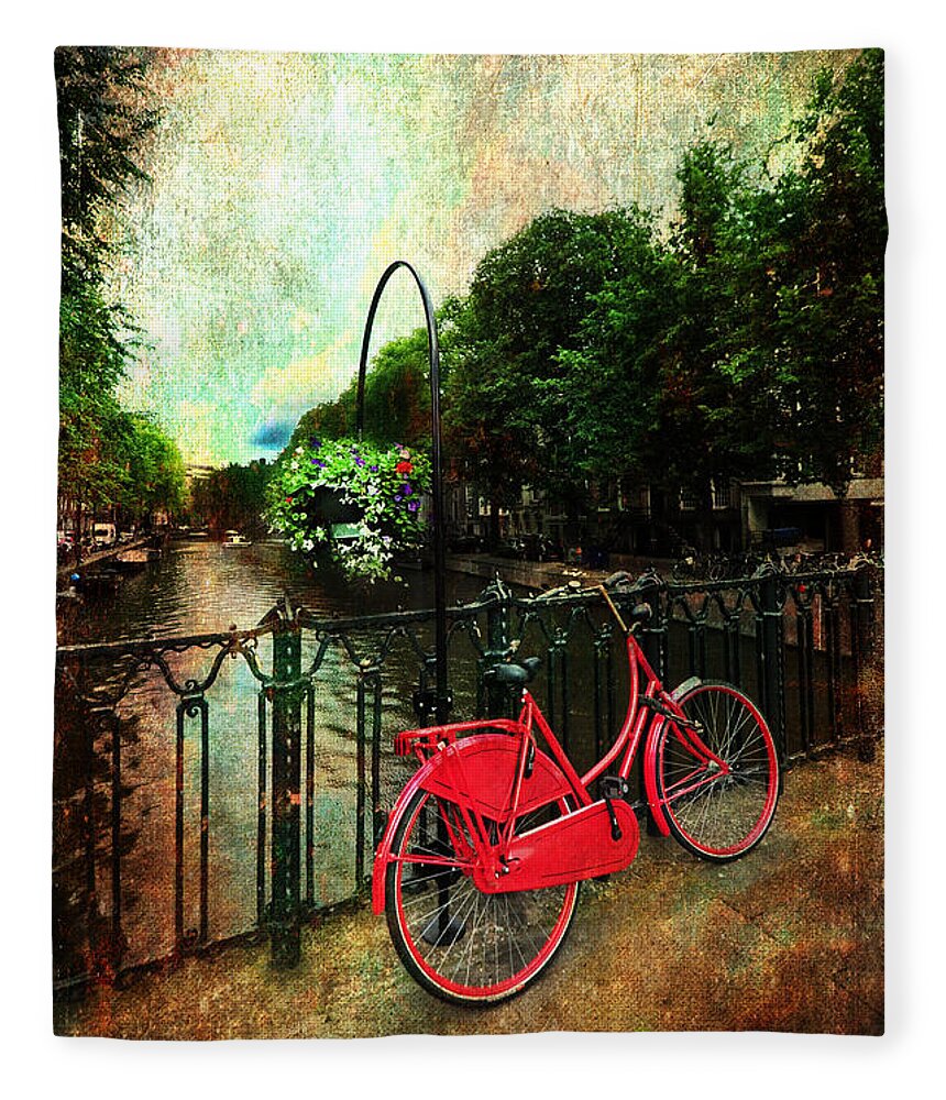 Red Fleece Blanket featuring the photograph The Red Bicycle by Randi Grace Nilsberg