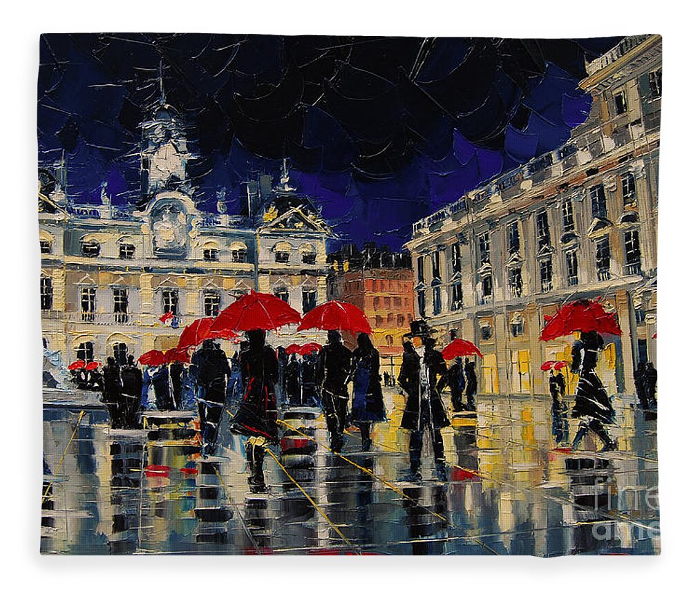 The Rendezvous Of The Place-des-terreaux Square In Lyon Fleece Blanket featuring the painting The Rendezvous Of Terreaux Square In Lyon by Mona Edulesco