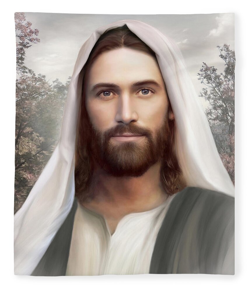 Jesus Fleece Blanket featuring the painting The Resurrection and the Life by Brent Borup