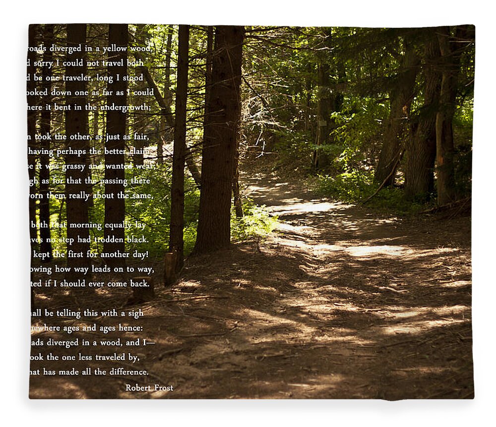 The Road Not Taken Fleece Blanket featuring the photograph The Road Not Taken - Robert Frost Path in the Woods by Georgia Fowler