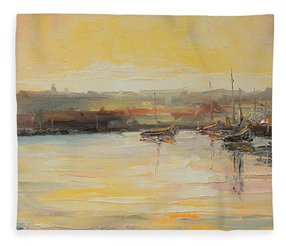 Scarborough Fleece Blanket featuring the painting The Scarborough Harbour by Luke Karcz