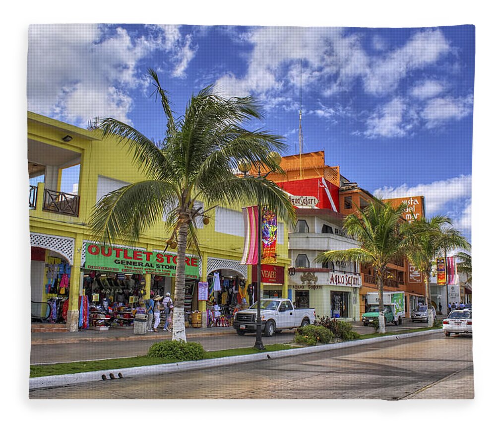 Cozumel Fleece Blanket featuring the photograph The Shops of Cozumel by Jason Politte