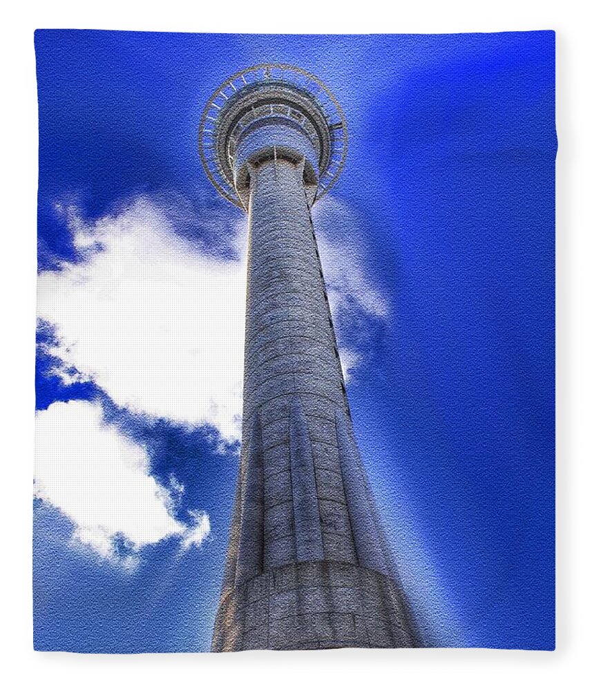 Sky Tower Fleece Blanket featuring the painting The Sky Tower by HELGE Art Gallery