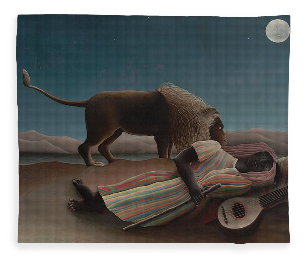 Henri Rousseau Fleece Blanket featuring the painting The Sleeping Gypsy by Henri Rousseau
