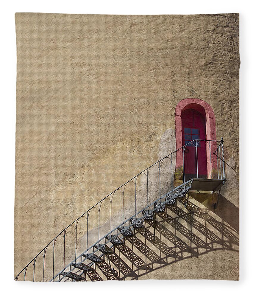 Castle Fleece Blanket featuring the photograph The Staircase to the Red Door by Heiko Koehrer-Wagner