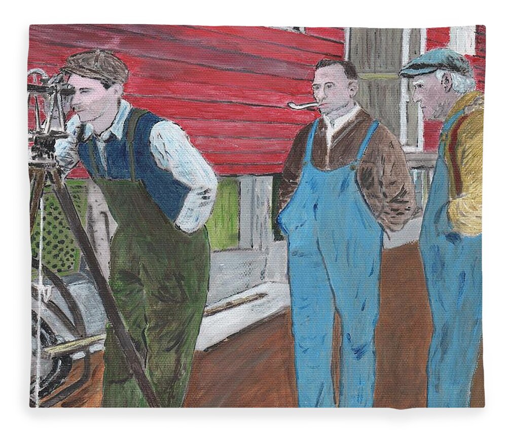 Red Fleece Blanket featuring the painting The Surveyor by Cliff Wilson