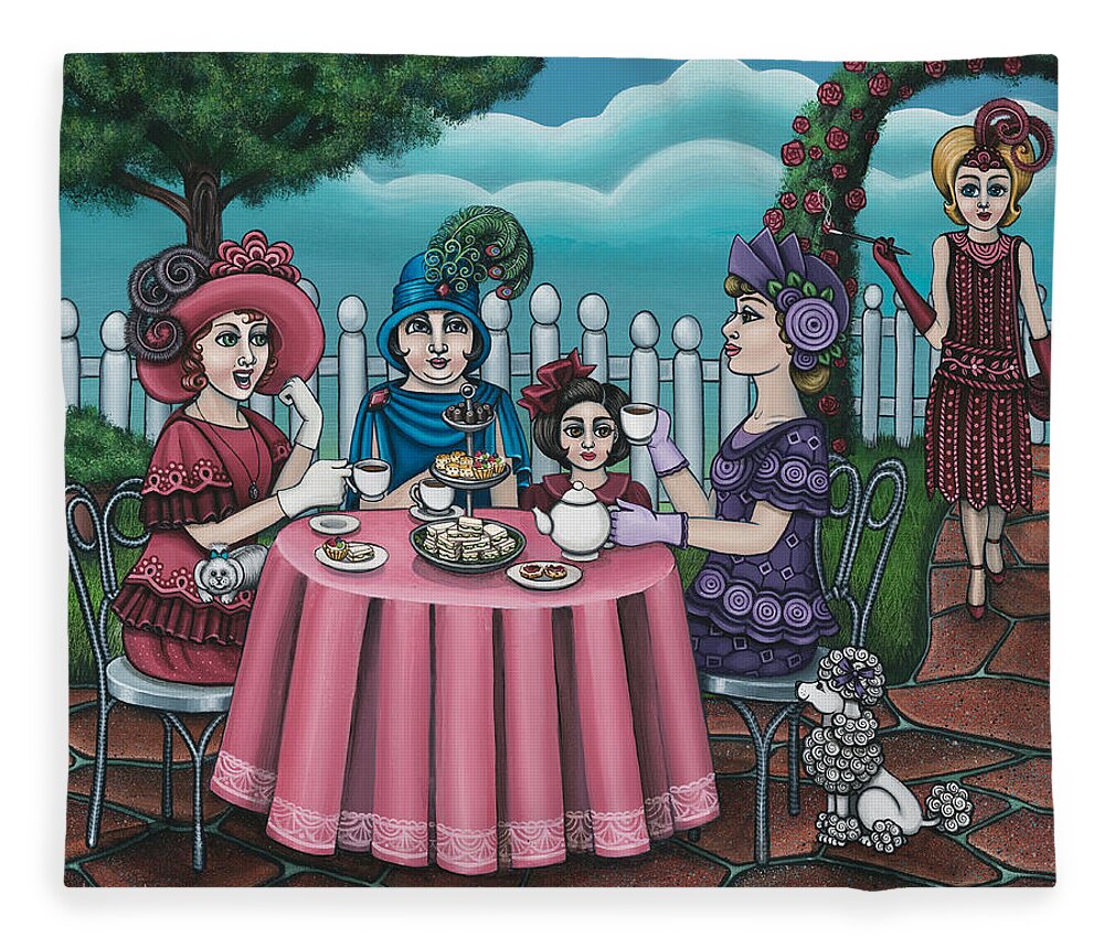 Tea Fleece Blanket featuring the painting The Tea Party by Victoria De Almeida