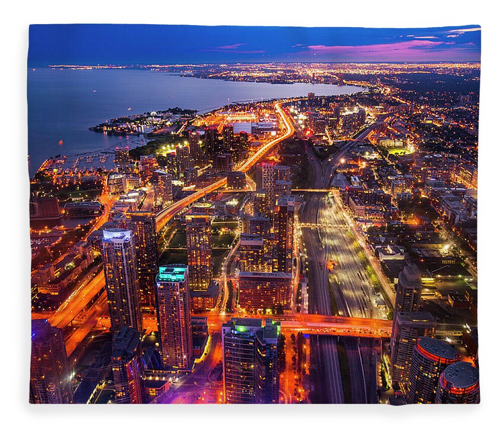 Toronto Fleece Blanket featuring the photograph The Twilight Of Toronto From Cn Tower by Naibank