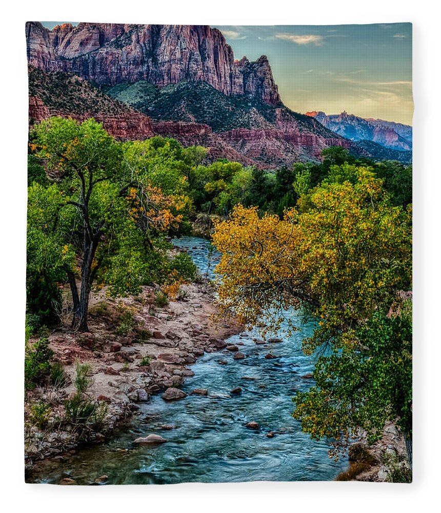 Zion Fleece Blanket featuring the photograph The Watchman at Sunrise by George Buxbaum