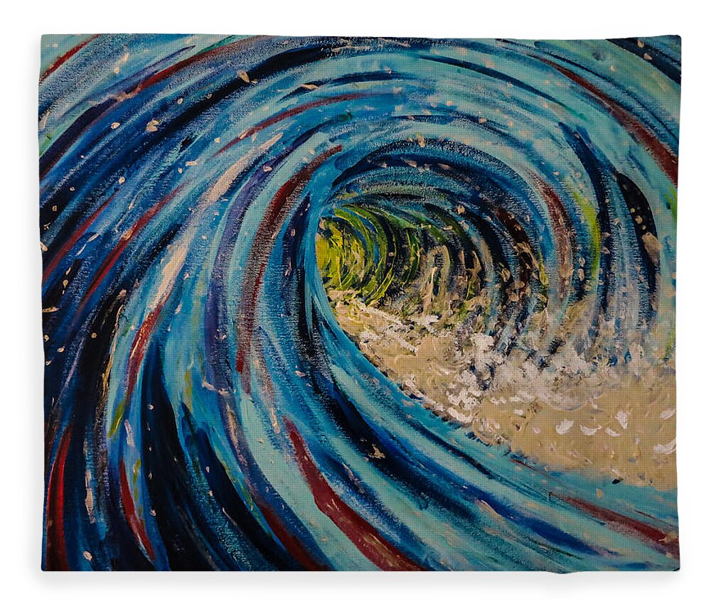 Ocean Wave Fleece Blanket featuring the painting The Wave by Joel Tesch