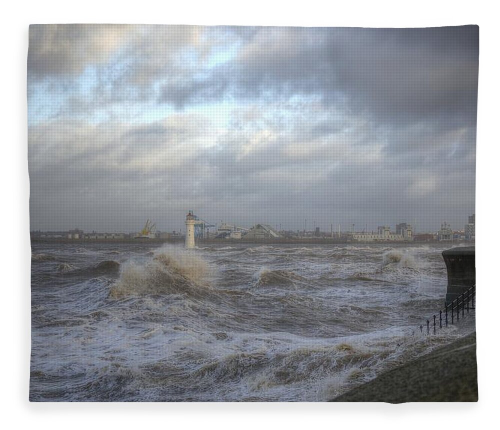 Lighthouse Fleece Blanket featuring the photograph The Wild Mersey 2 by Spikey Mouse Photography