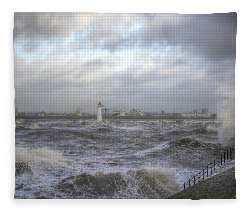 Lighthouse Fleece Blanket featuring the photograph The wild Mersey by Spikey Mouse Photography