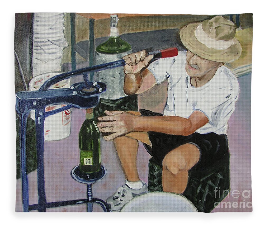 Italian Fleece Blanket featuring the painting The Wine Maker by Mary Capriole