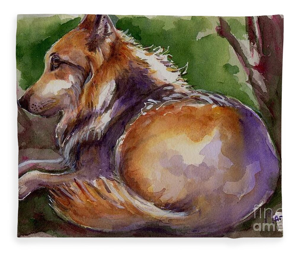 Wolf Art Fleece Blanket featuring the painting The Wolf Star by Maria Reichert