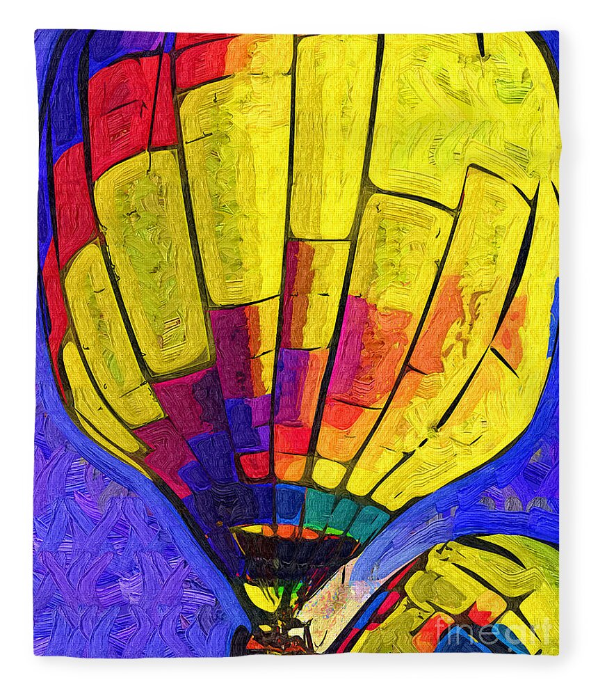 Hot-air Fleece Blanket featuring the digital art The Yellow Balloon by Kirt Tisdale